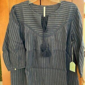 Blue & Gold Metallic Striped Women's Blouse